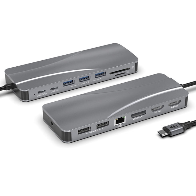 Rocketek HC451 Type-C 14-in-1 HUB Adapter with 60W PD, 4K HDMI, DP, and 100M RJ45