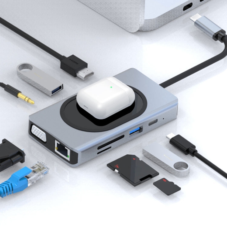 9 in 1 USB-C Hub Adapter with Wireless Charger and Multiple Ports