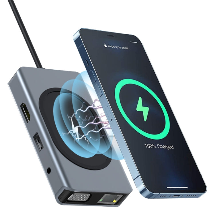 9 in 1 USB-C Hub Adapter with Wireless Charger and Multiple Ports