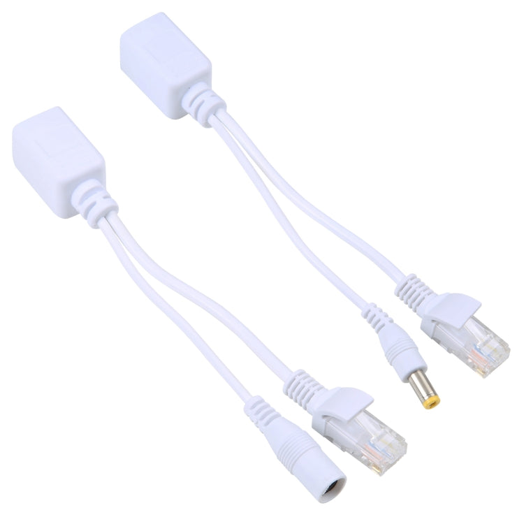 2 in 1 RJ45 POE Injector and Splitter Cable Set with 2.1x 5.5mm Female & Male DC Jack (White)