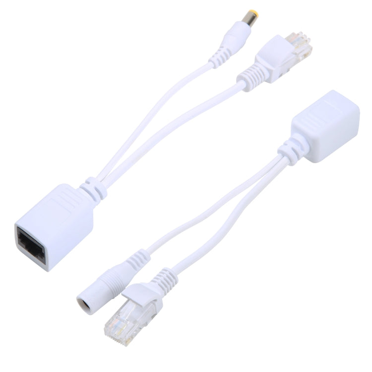 2 in 1 RJ45 POE Injector and Splitter Cable Set with 2.1x 5.5mm Female & Male DC Jack (White)