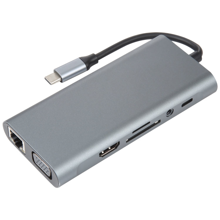11 in 1 USB-C Docking Station HUB Adapter with 100M Network Port