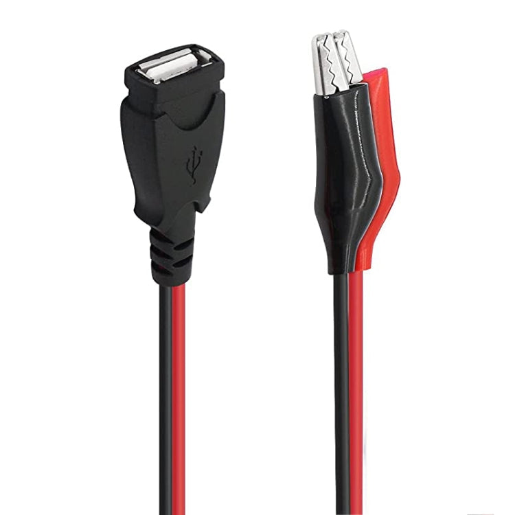 USB-A Female to 2 x Crocodile Clip Power Extension Cable, 0.5m Length
