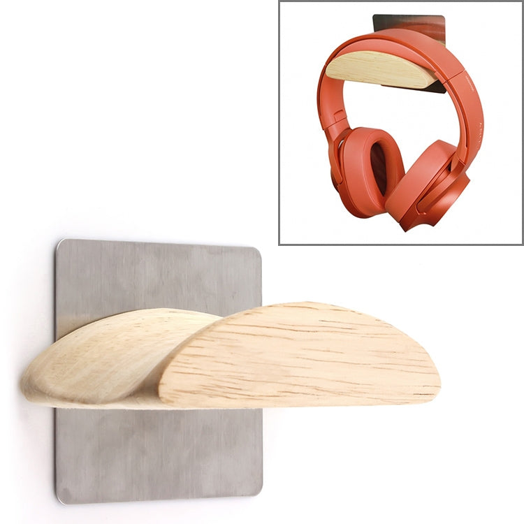 Headset Holder with Stainless Steel Patch and Wooden Wall Mount
