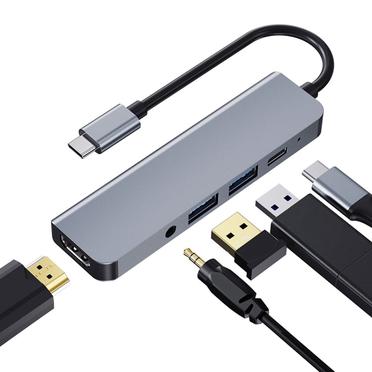 5-In-1 USB-C Hub Docking Station with HDMI, PD, and 3.5mm Port
