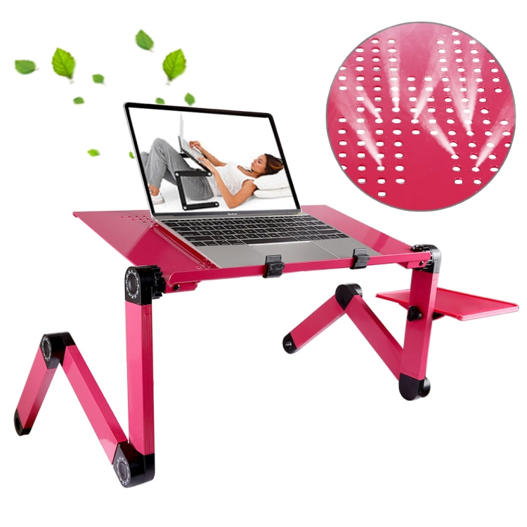 Adjustable Aluminum Laptop Desk Stand with Mouse Pad - Magenta