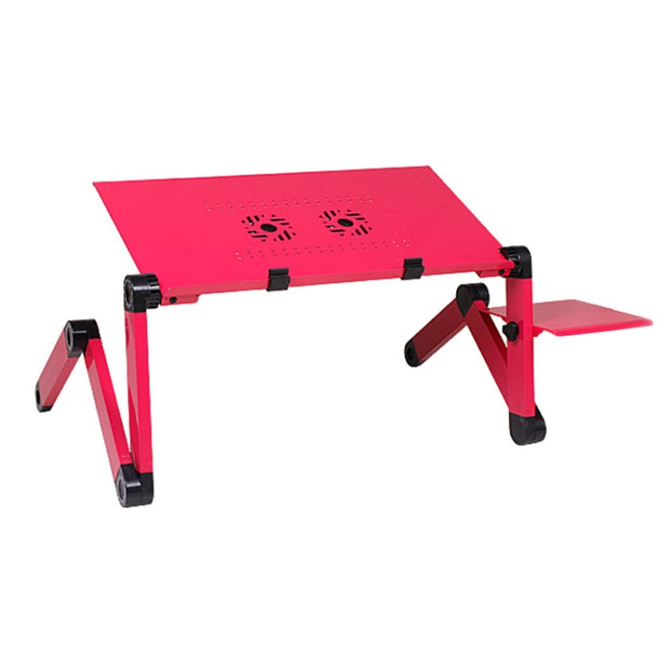 360 Degree Adjustable Foldable Aluminium Alloy Desk Stand with Double Fans & Mouse Pad for Laptop / Notebook (Red)