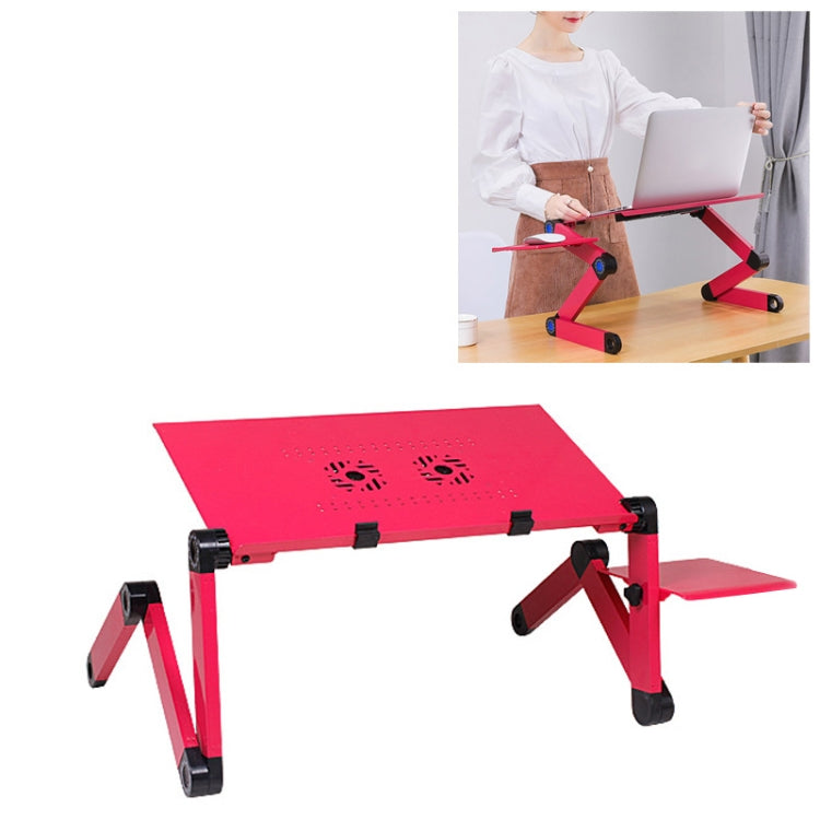 360 Degree Adjustable Foldable Aluminium Alloy Desk Stand with Double Fans & Mouse Pad for Laptop / Notebook (Red)