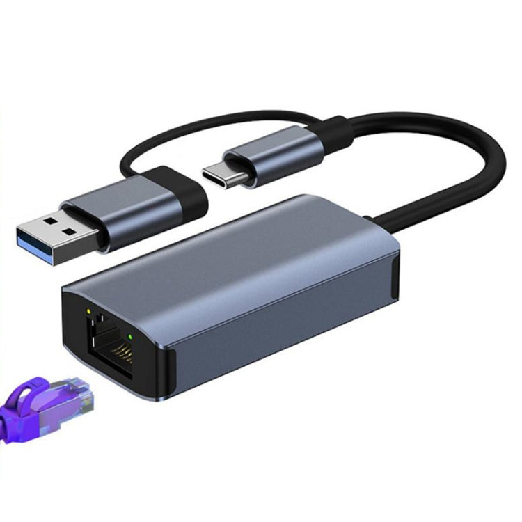 2-in-1 USB and Type-C to RJ45 Docking Station HUB Adapter - BYL-2207