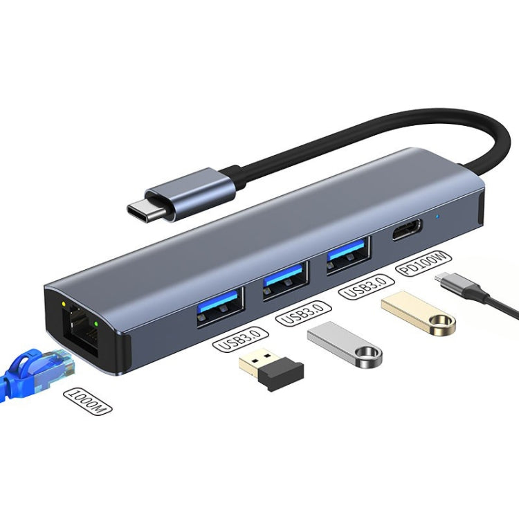 BYL-2302 5 in 1 USB-C / Type-C Multifunctional Docking Station HUB Adapter with 1000M Network Port