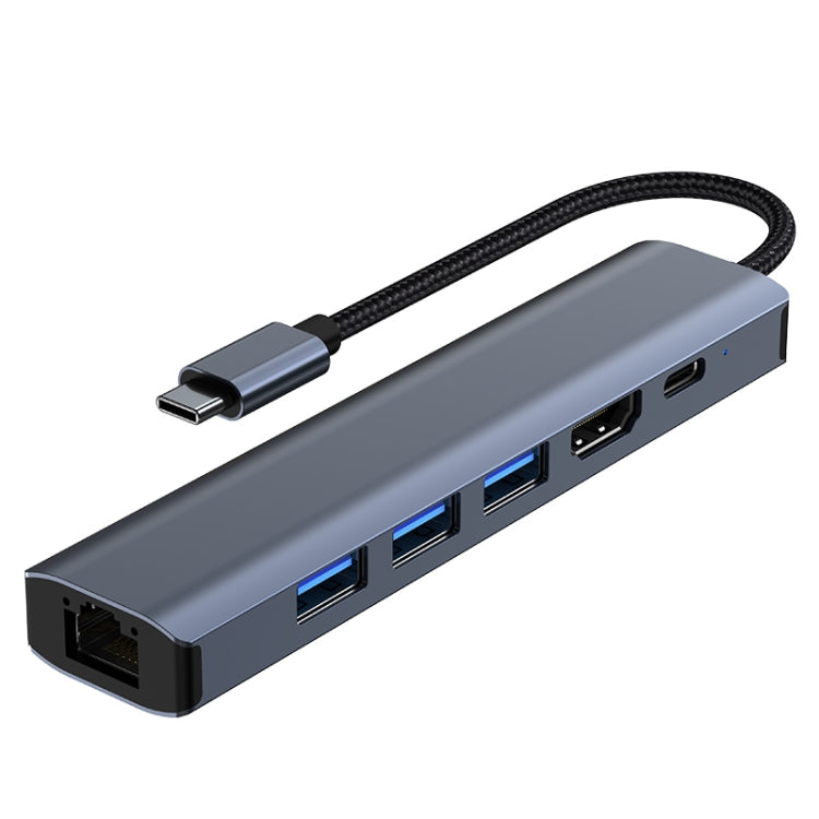 6 in 1 USB-C Docking Station HUB Adapter with 1000M Network Port