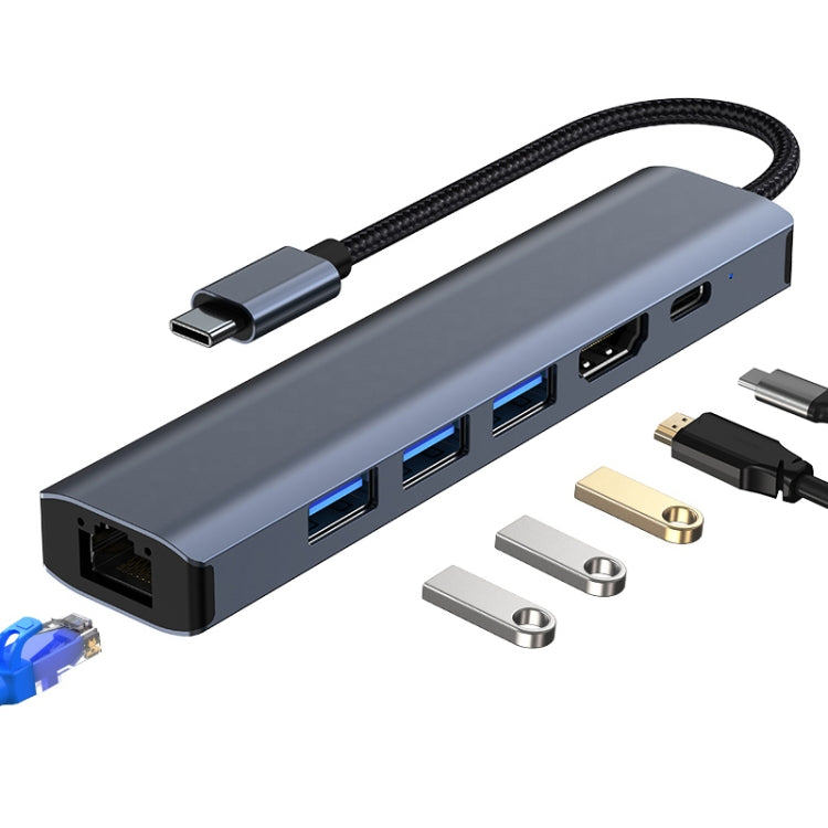 6 in 1 USB-C Docking Station HUB Adapter with 1000M Network Port