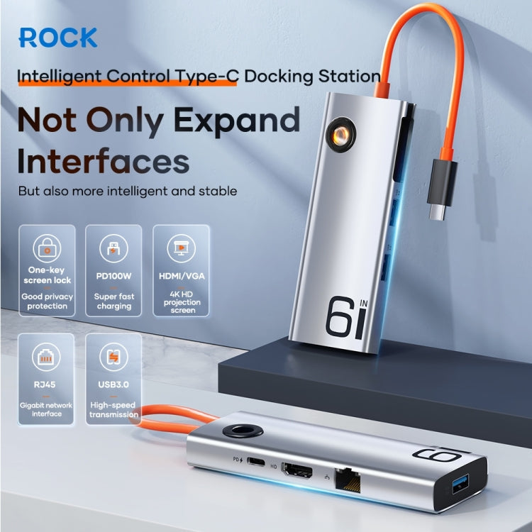 ROCK TR28 6-in-1 USB-C Hub with HDMI 4K, Gigabit Network, and 100W PD Quick Charging