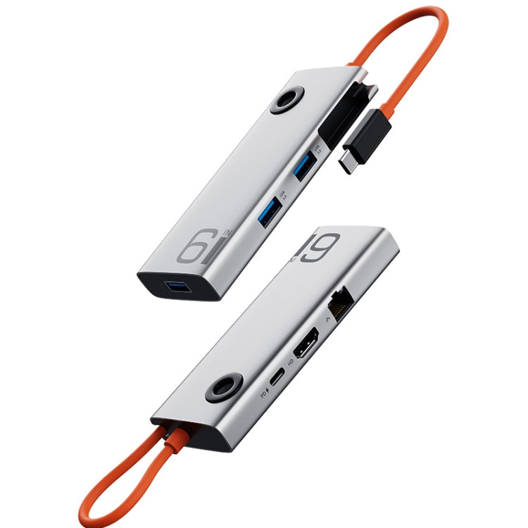 ROCK TR28 6-in-1 USB-C Hub with HDMI 4K, Gigabit Network, and 100W PD Quick Charging