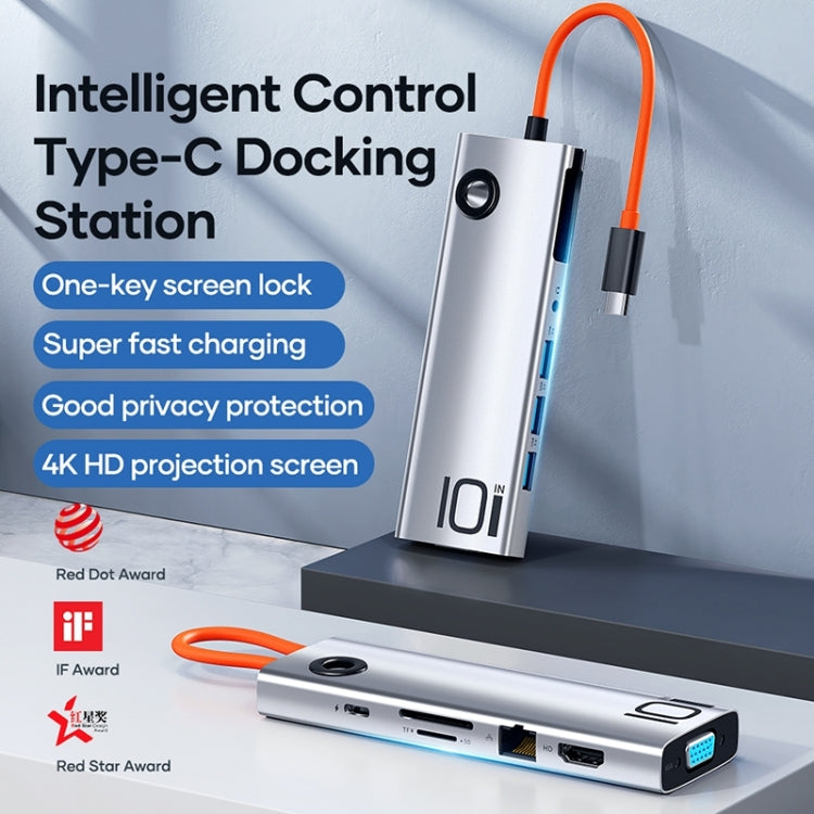 10-in-1 PD Docking Station HUB with HDMI VGA Audio USB 3.0 SDTF LAN Adapter