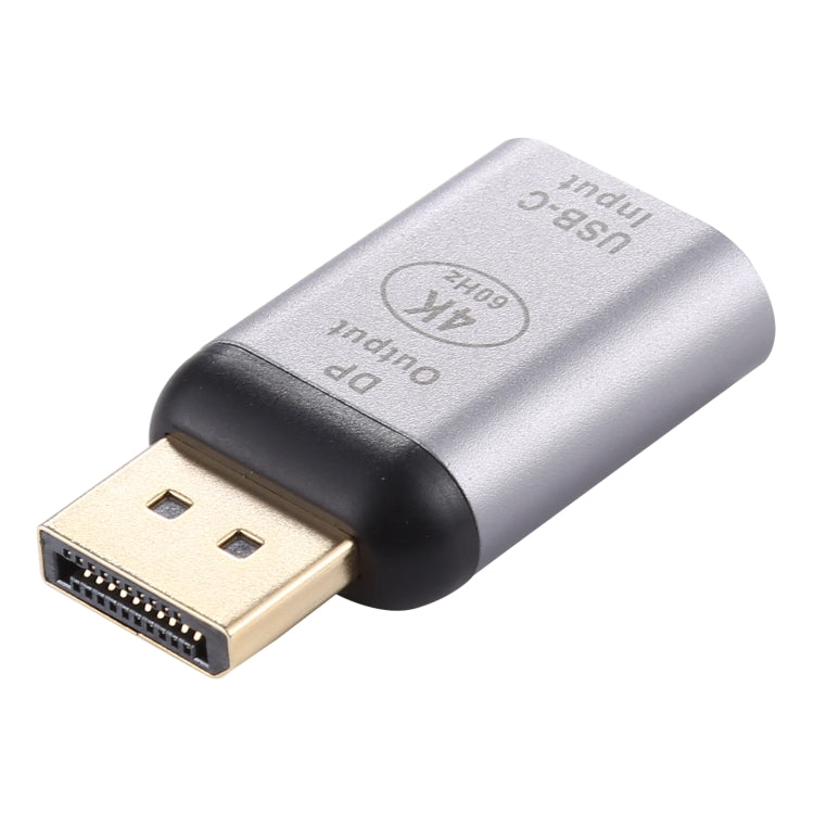 Silver Type-C Female to Big DP Male Aluminium Alloy Adapter for 4K@60HZ Resolution