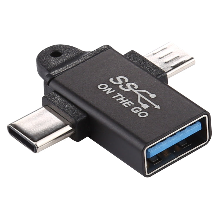 Aluminum Alloy Adapter for USB 3.0 Female to Type-C/USB-C Male + Micro Male (Black)