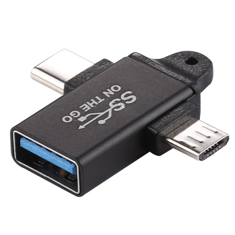 Aluminum Alloy Adapter for USB 3.0 Female to Type-C/USB-C Male + Micro Male (Black)