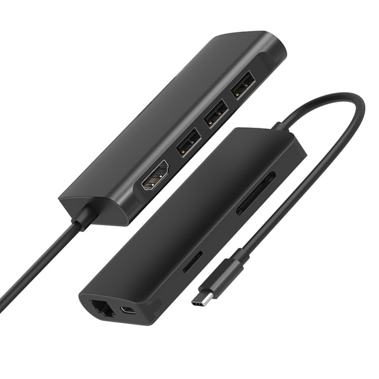 8-in-1 USB-C Hub Dock Station with HDMI, RJ45, and Power Delivery (PD) - Black