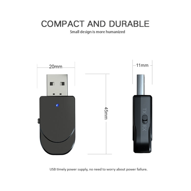 3-in-1 USB Bluetooth 5.0 Adapter with Switch Button & 3.5mm AUX Interface