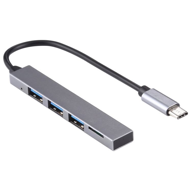 T-818 TF + 3 x USB 3.0 to USB-C / Type-C HUB Adapter - Silver Grey