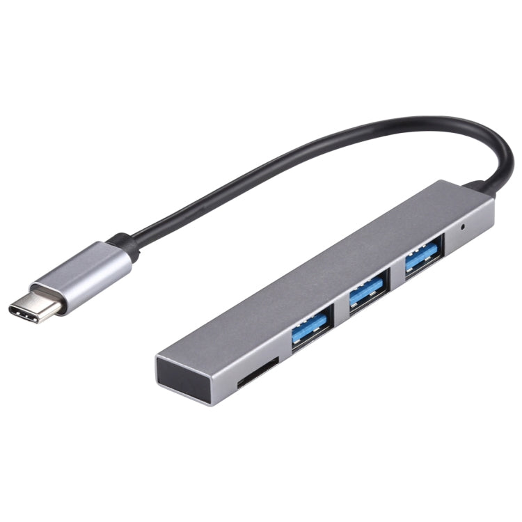 T-818 TF + 3 x USB 3.0 to USB-C / Type-C HUB Adapter - Silver Grey