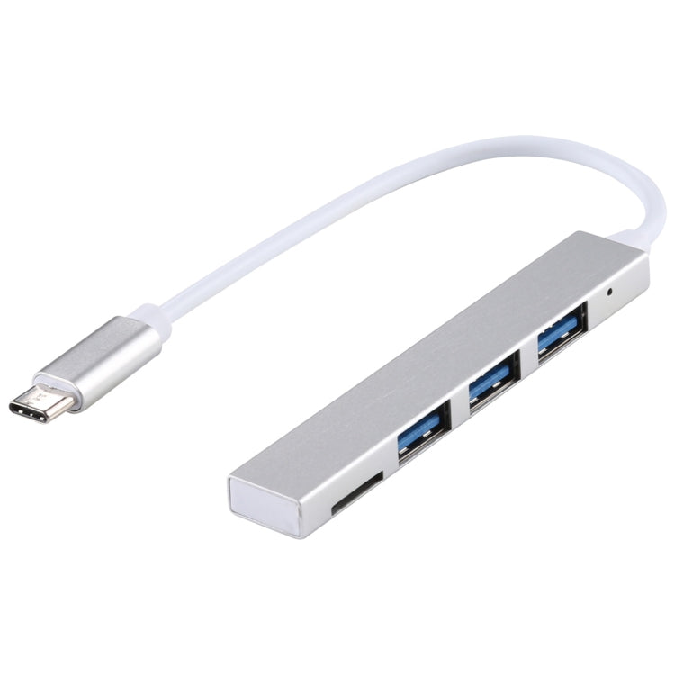 T-818 TF + 3 x USB 3.0 to USB-C Hub Adapter (Silver) with TF Card Reader