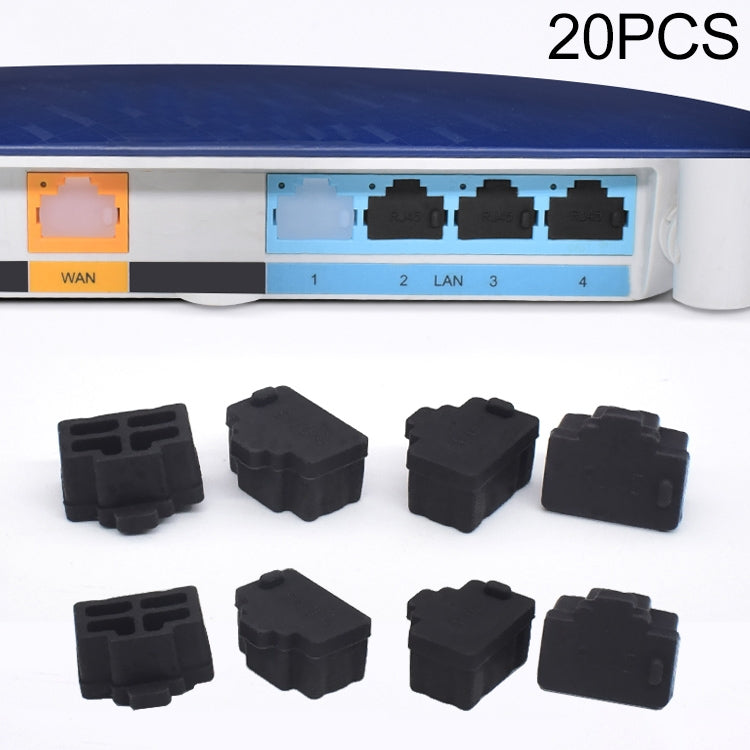 20-Piece Black Silicone Anti-Dust Plugs for RJ45 Port