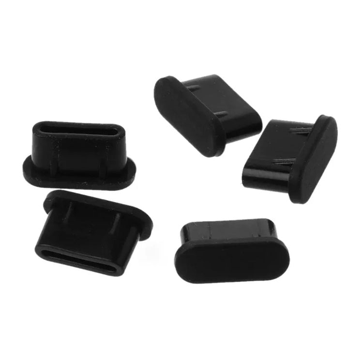 20-Piece Set of Black Silicone Anti-Dust Plugs for USB-C / Type-C Ports