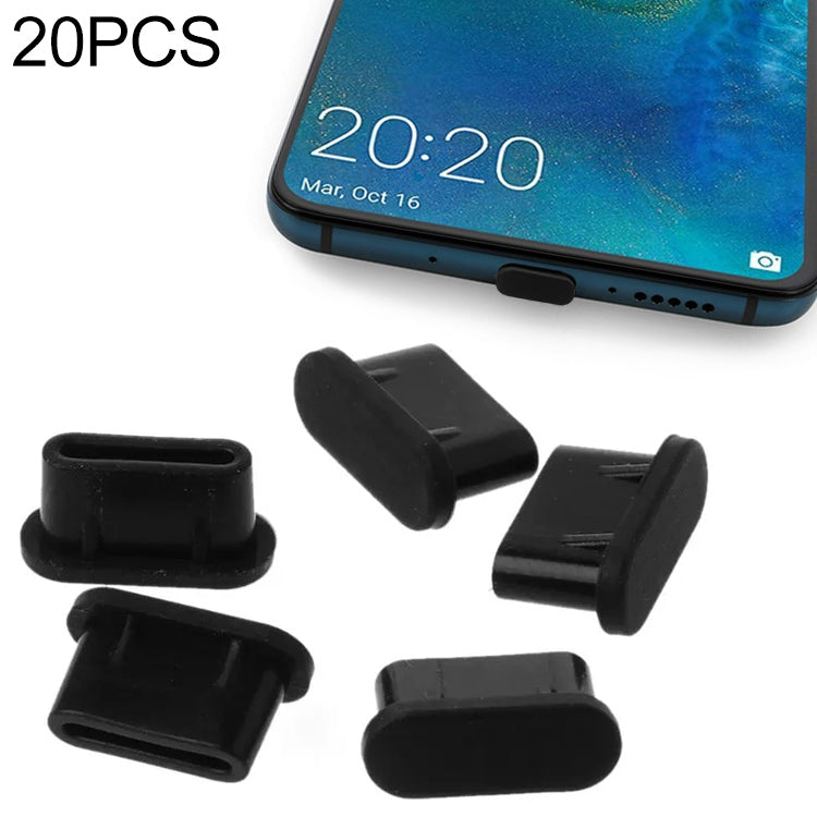 20-Piece Set of Black Silicone Anti-Dust Plugs for USB-C / Type-C Ports