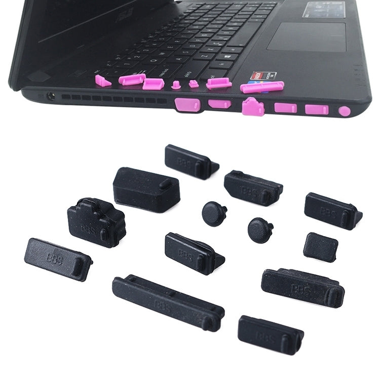 Universal Silicone Anti-Dust Plugs Set for Laptops - 13 in 1 (Black)