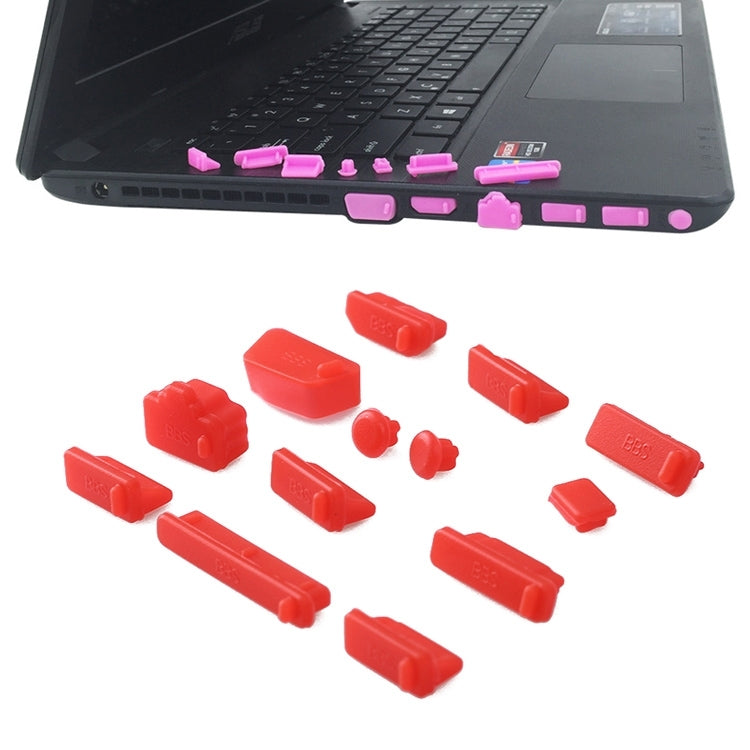 Laptop Silicone Anti-Dust Plugs - 13 in 1 (Red)