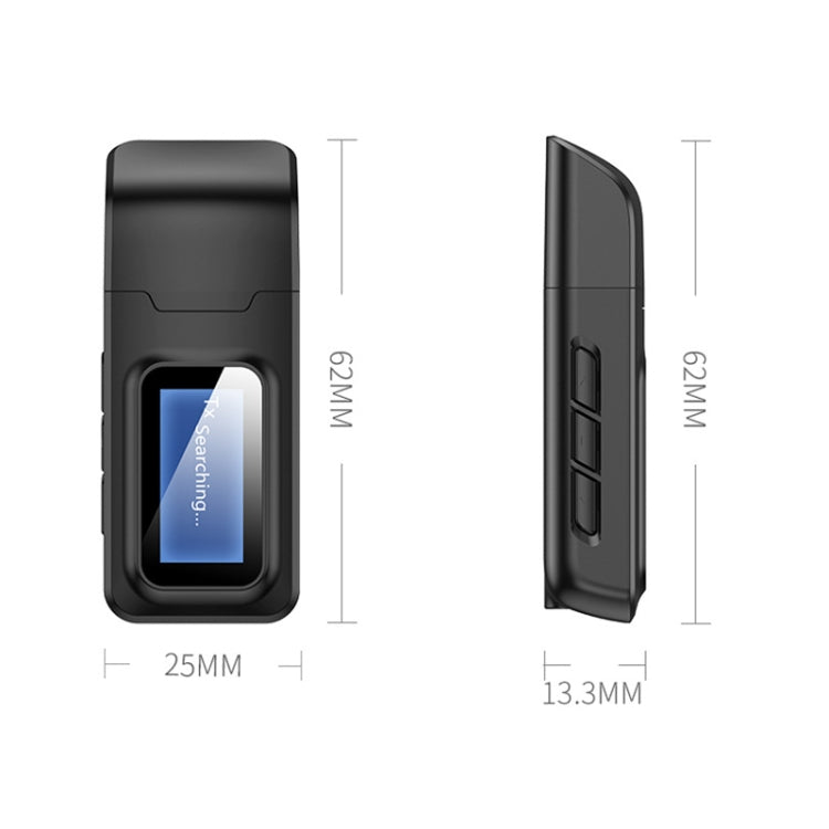 USB Bluetooth 5.0 Transmitter & Receiver Audio Adapter with LCD Screen (Black) - T11B 2 in 1