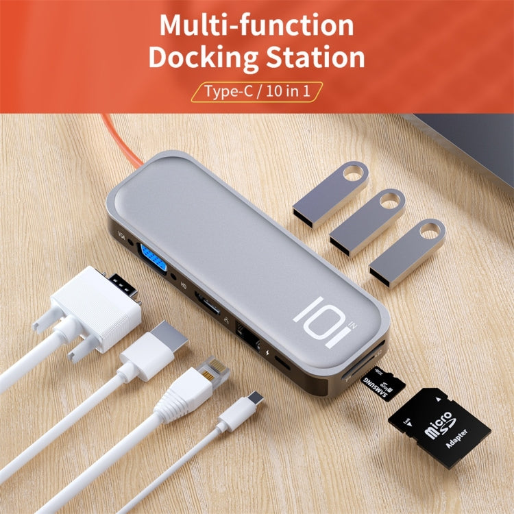 ROCK TR01 10 In 1 Type-C / USB-C HDMI + VGA Multi-function Extension HUB Adapter (Silver)