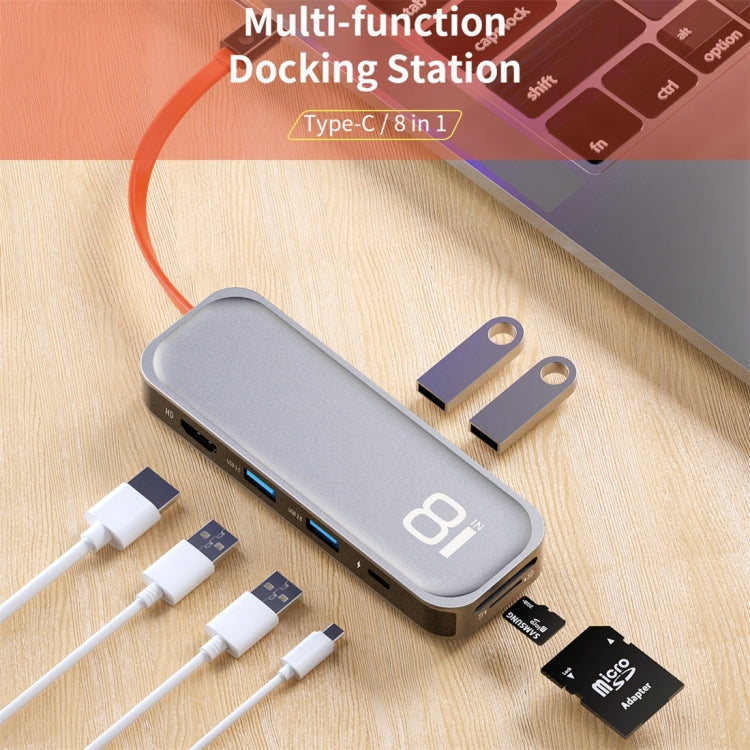 ROCK TR03 8-In-1 Type-C/USB-C to HDMI Multifunctional Extension HUB Adapter (Grey)