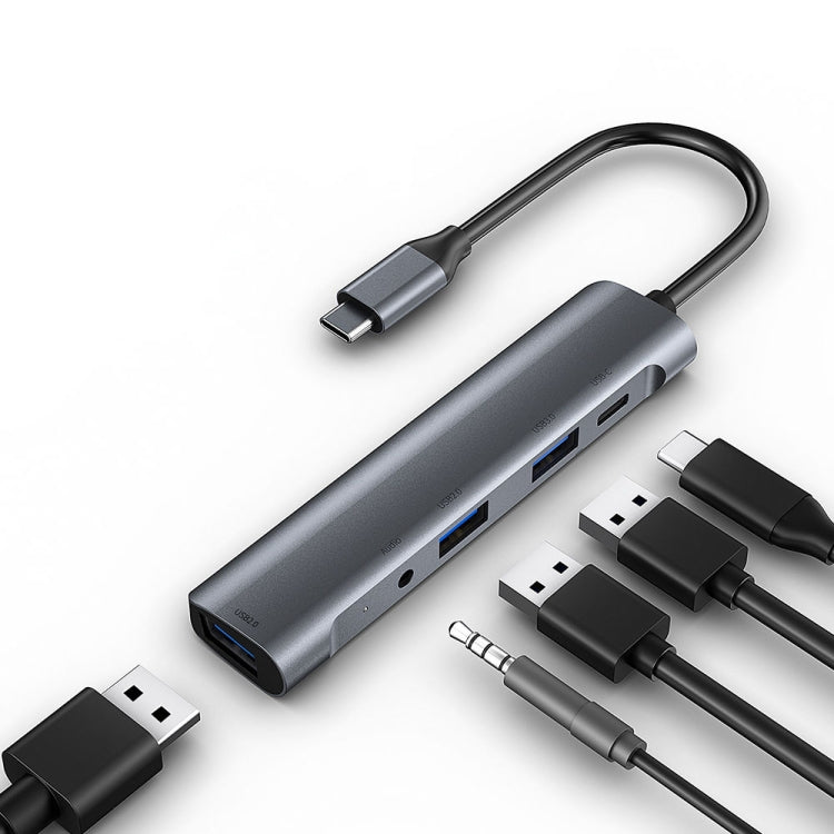 QC521 5 in 1 USB-C HUB Adapter with PD, USB 3.0, Audio Port, and 2xUSB 2.0