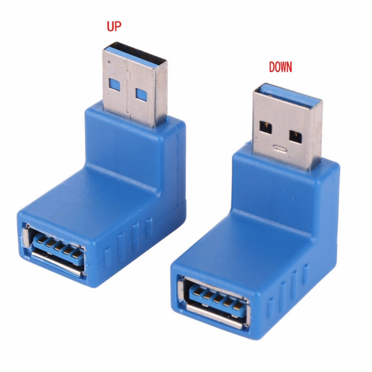 2-Pack L-Shaped USB 3.0 Male to Female 90 Degree Extension Cable Adapter in Blue
