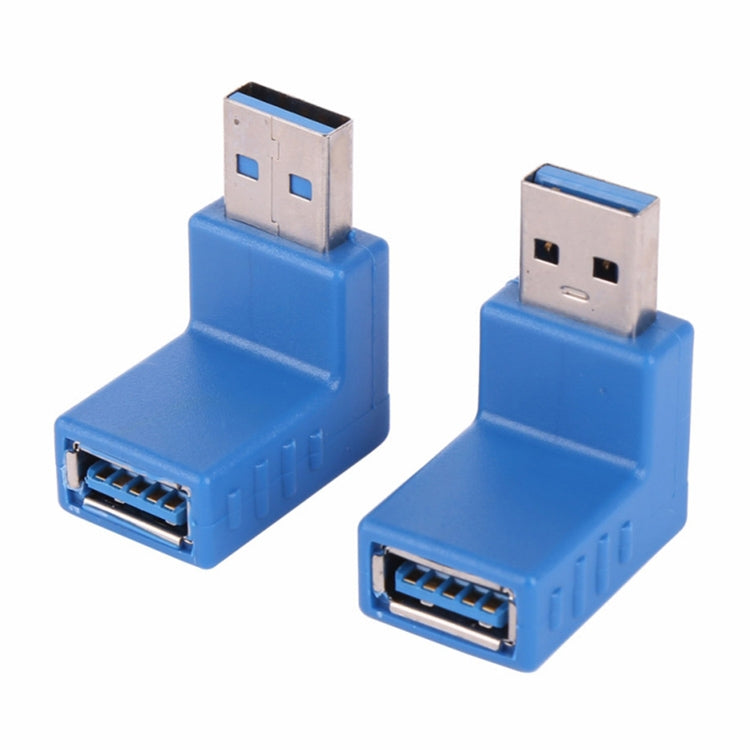 2-Pack L-Shaped USB 3.0 Male to Female 90 Degree Extension Cable Adapter in Blue