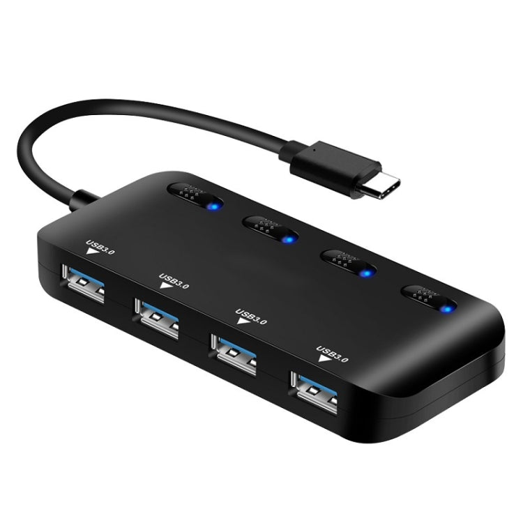 Black High-Speed 4 x USB 3.0 to USB-C / Type-C HUB with Switch