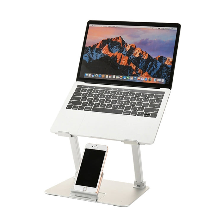 Height-Adjustable Aluminum Laptop Stand with Mobile Phone Holder - Silver