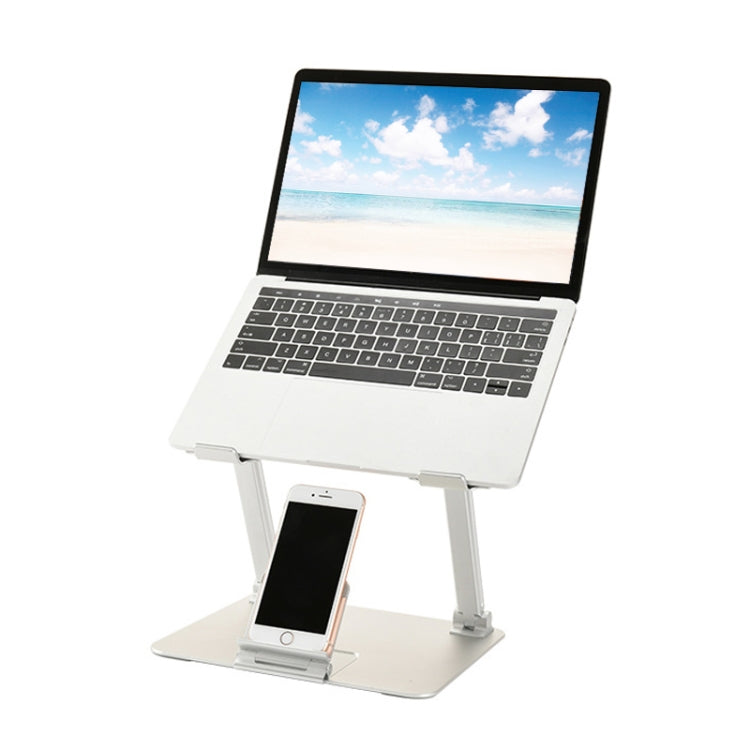 Height-Adjustable Aluminum Laptop Stand with Mobile Phone Holder - Silver
