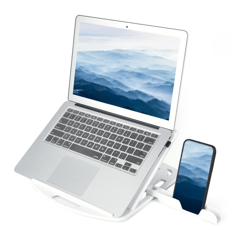 Laptop Holder with Increased Heat Dissipation and Mobile Phone Stand (White)