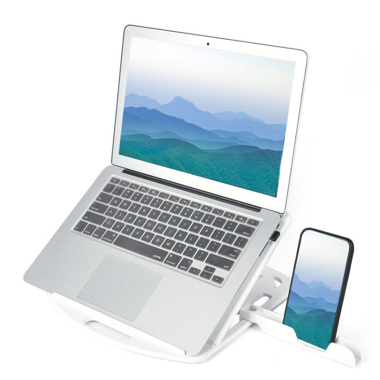 Laptop Holder with Increased Heat Dissipation and Mobile Phone Stand (White)