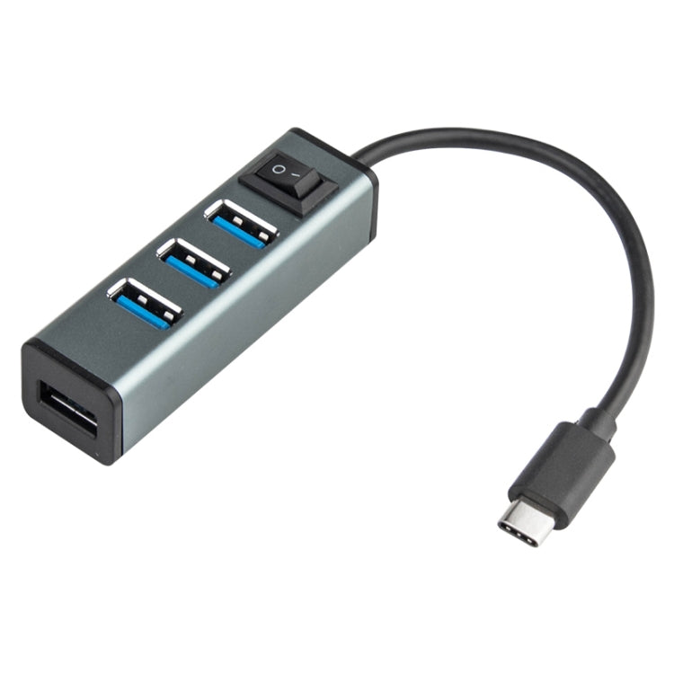 Type-C 4-Port USB 3.0 Aluminum Alloy HUB with Switch - Grey