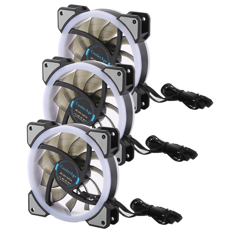 CoolerAge 3 PCS Remote Control Computer Case Fan with Adjustable LED - 12V DC 0.25A 2500PRM