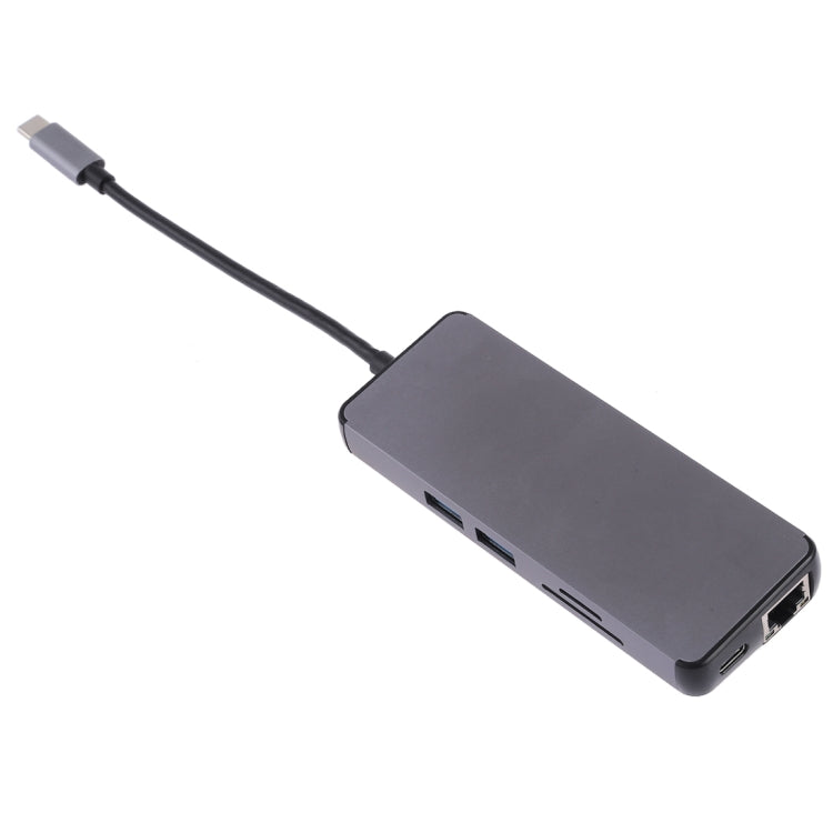 8 in 1 Type-C to HDMI + USB 3.0 + USB 3.0 + Type-C + LAN + VGA + TF/SD Card Reader Adapter (Grey)
