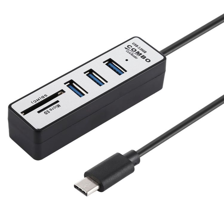 2-in-1 USB-C Hub with Card Reader and 3 USB 3.0 Ports, 26cm Cable Length (Black)