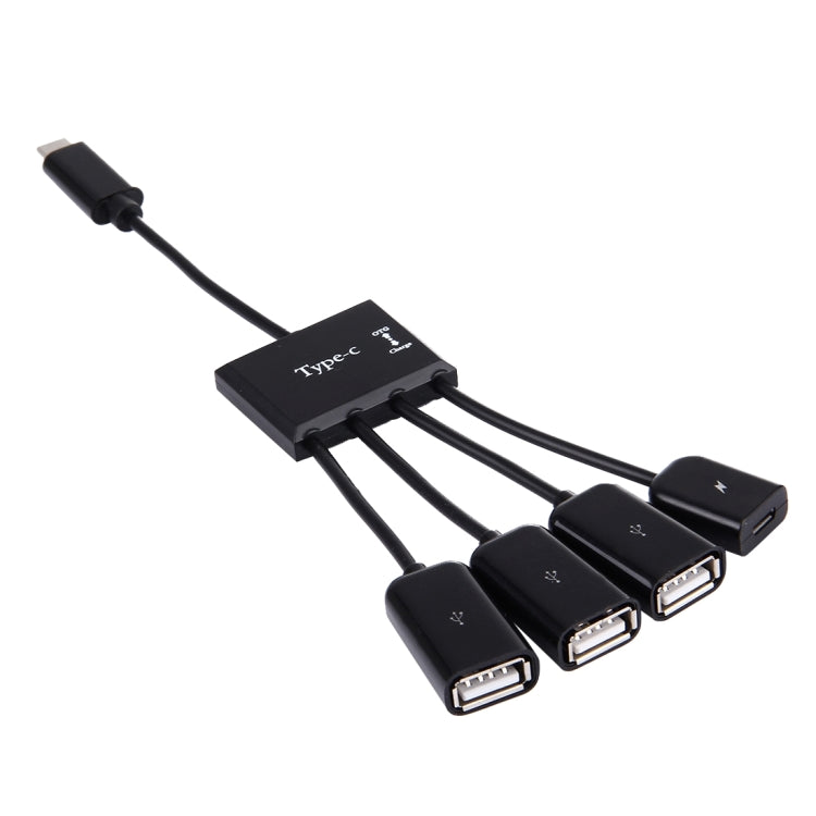 4 in 1 USB-C to 3 Ports USB OTG HUB Cable with Micro USB Power Supply