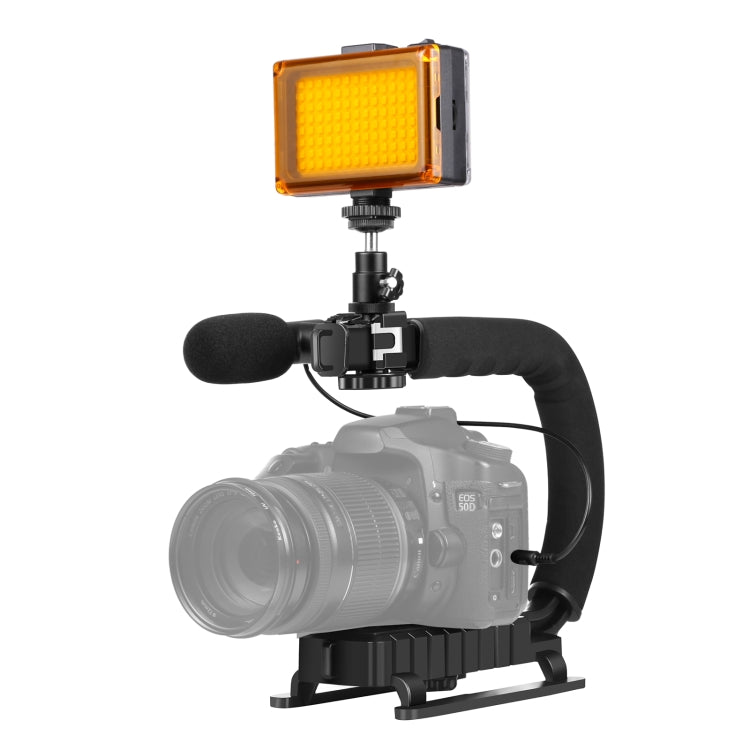 PULUZ U/C Shape Camera Stabilizer + LED Studio Light + Video Microphone Kit