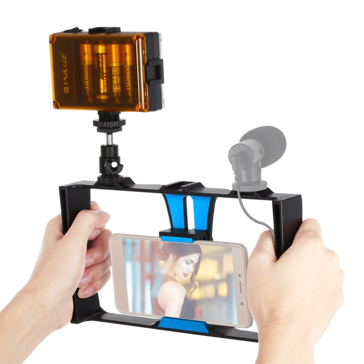PULUZ 2-in-1 Vlogging and Live Broadcast LED Selfie Light Smartphone Video Rig Kit with Cold Shoe Tripod Head (Blue)